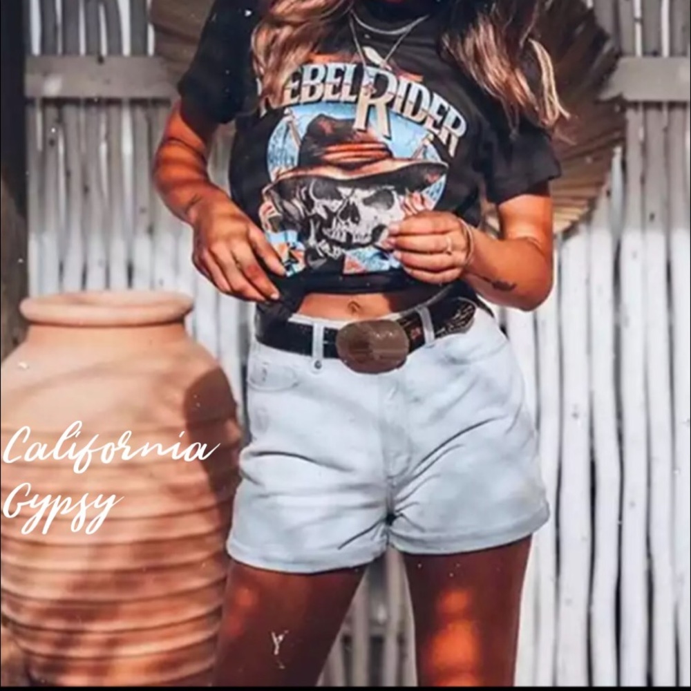 REBEL RIDER SKULL Gypsy boho Vintage T-shirt - Picture 2 of 8